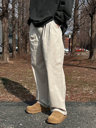 Beginning Twill Double-Pleated Cotton Elastic Waist Pants