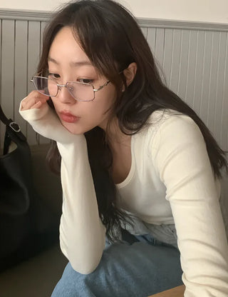 Metal square thick frame glasses