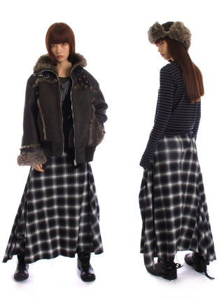 [NeverSeez] Plaid Patchwork Maxi Skirt