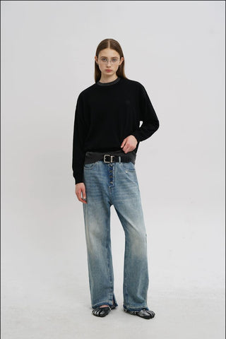 [MASONPRINCE] Distressed High-Waist Denim Jeans