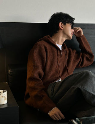 Moss knit zip-up hoodie (soft fabric)