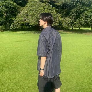 Stitched raw denim shirt