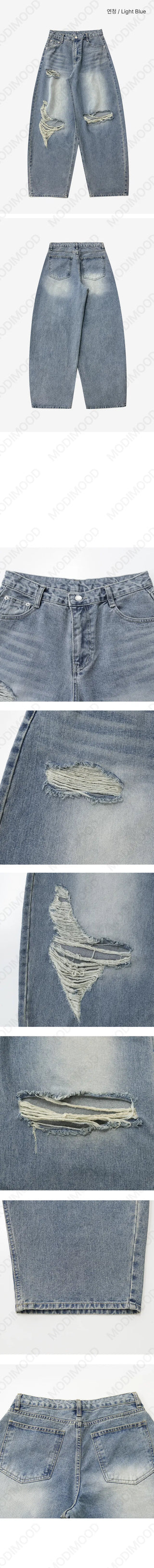 Thunder Real Balloon Damaged Wide Denim Pants