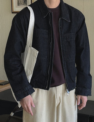 Moun Zipper Collar Denim Jacket (2 colors)