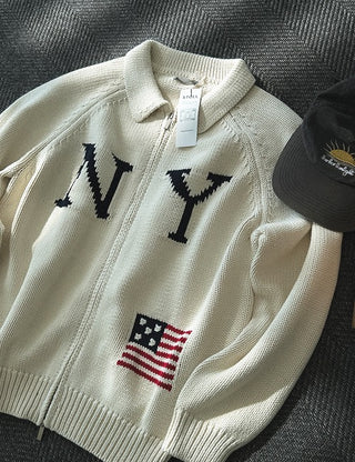 America NY Knit Collared Zip-up (3 colors)