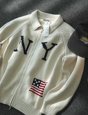 America NY Knit Collared Zip-up (3 colors)