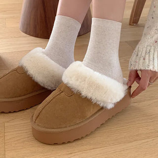 0635 Cute Suede Fur Platform Slippers (2 colors)
