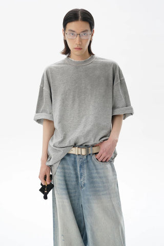 [MASONPRINCE] Distressed Double Collar Oversized Tee