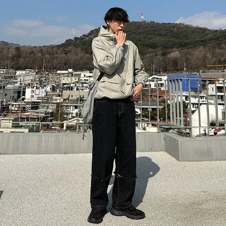 Cut-off semi-wide denim pants
