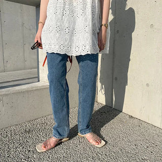 Straight denim pants