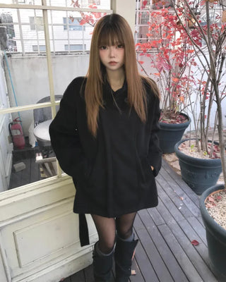 HIGH NECK BELTED HALF COAT (3color)