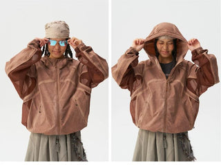 [Monterest] Washed 4-Way Stretch Mesh Hooded Jacket
