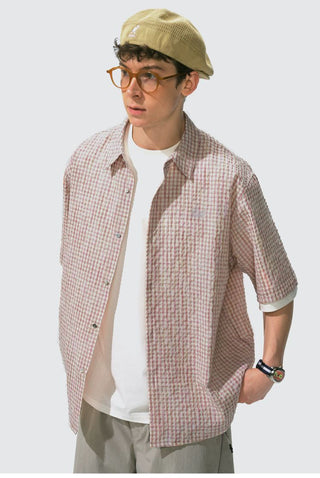 [Monterest] Seersucker Check Logo Embroidered Shirt