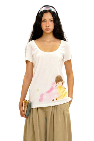 [Moromoro2] Girl & Horse Print Layered Tee  Set