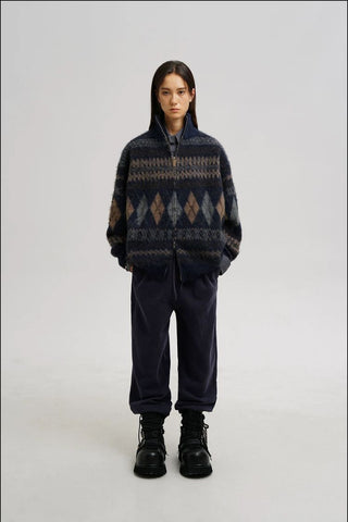 [MASONPRINCE] Wool Blend Fair Isle Fitted Cardigan