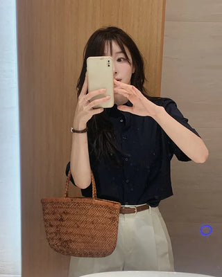 Semi-cropped short-sleeved shirt - 5 colors