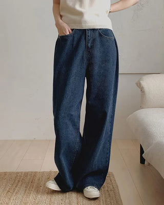 Real wide-leg denim pants