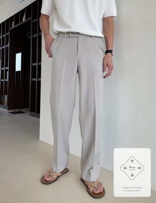 Four-way Hidden Elastic Waist Wide Fit Slacks (6 colors)