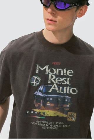 [Monterest] Washed Cotton Racing Print T-Shirt
