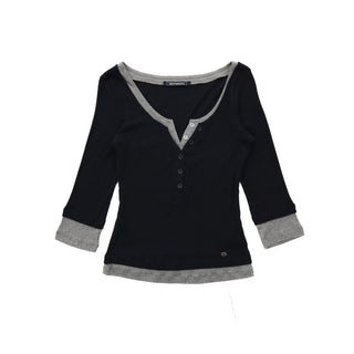 [Moromoro2] Layered Henley Top with Contrast  Trim