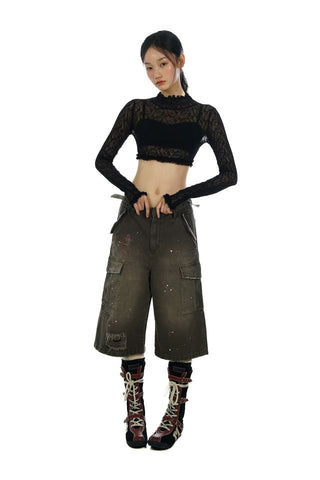 [moromoro2] Elastic Lace Crop Top