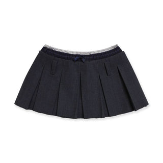 [Moromoro2] Linen Satin Plaid Pleated Skirt