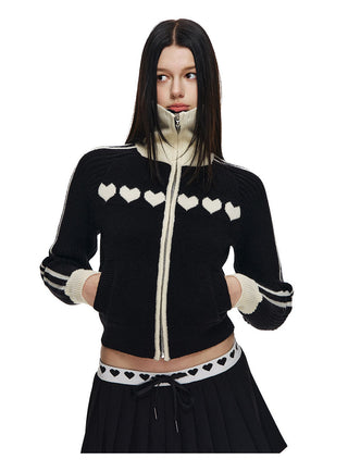 [NECY] Sweet Heart Jacquard Zip Cardigan