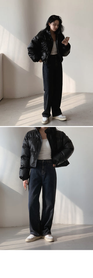 (basic/long) Fleece-lined wide-leg denim pants - 4 sizes
