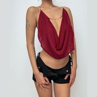 Halter metal chain hollow out hollow out cut out top