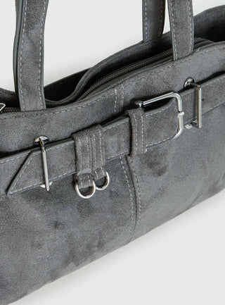 Views Of Capri Faux Suede Buckle Shoulder Bag Charcoal