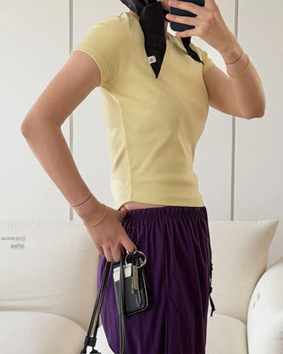 Back panel line short-sleeved T-shirt