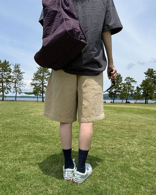 (Unisex) Cotton Wide Half Pants with Drawstring Waist