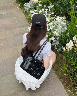 Two-pocket half-moon shoulder bag