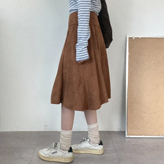Suede midi skirt