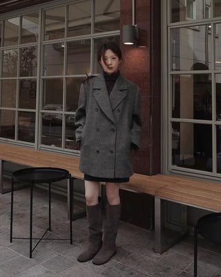 (2 types) Bouclé Double-breasted Coat