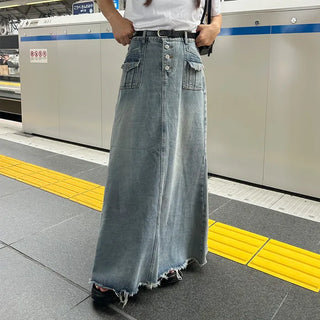 Washed denim skirt