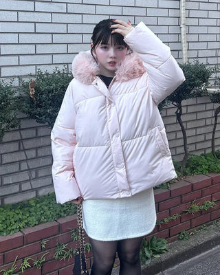 Fur-hooded down jacket