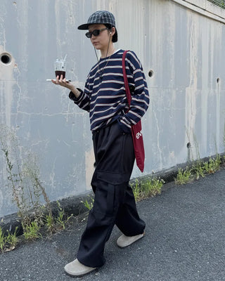 Wide Cargo Pants with Waist Cord