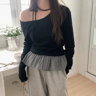 Ribbon Asymmetrical Frill Knit