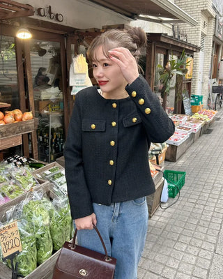 Gold button round tweed jacket