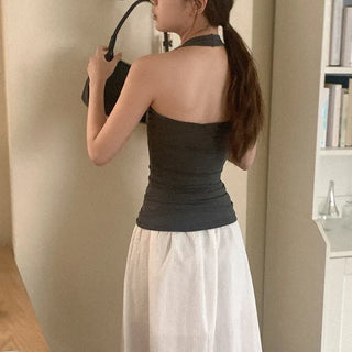 Border halter sleeveless top