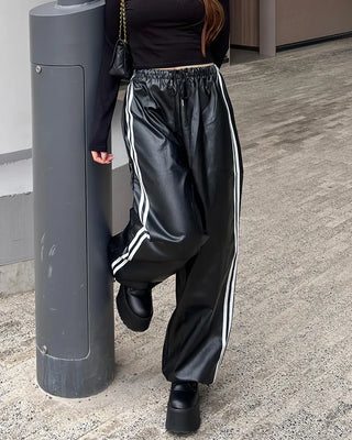 Waistband leather pants