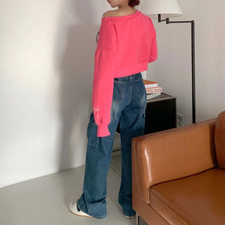 Sleeve Ribbon Off-Shoulder Sweatshirt
