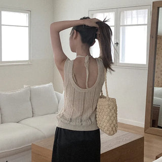 Linen halter knit sleeveless top
