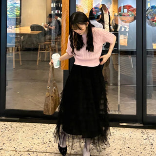 Cable Cropped Short-Sleeve Knit