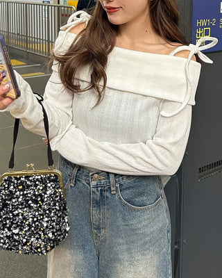 Ribbon Off-Shoulder Knit