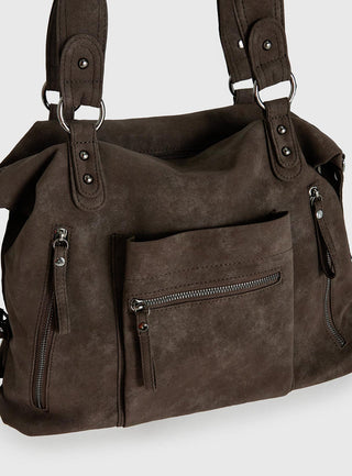 Olsenn Faux Suede Oversized Shoulder Bag Slate