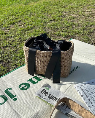 Shirring top handle rattan bag