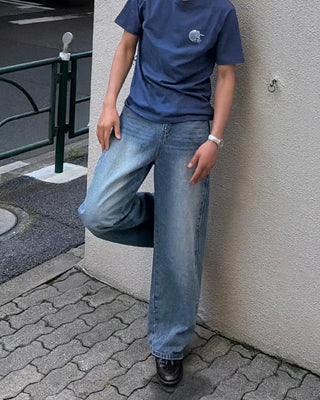 Side pintuck light denim pants