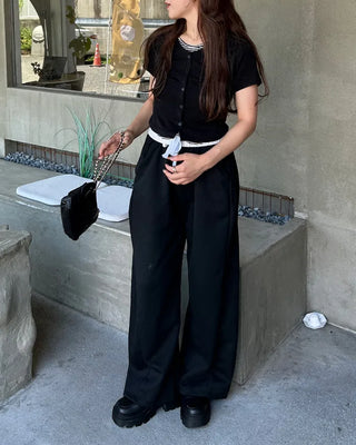 Two-tone wide sweatpants